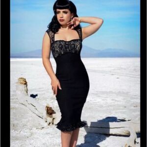 Pinup Girl Clothing Black Lace Michelin Pitt Dress